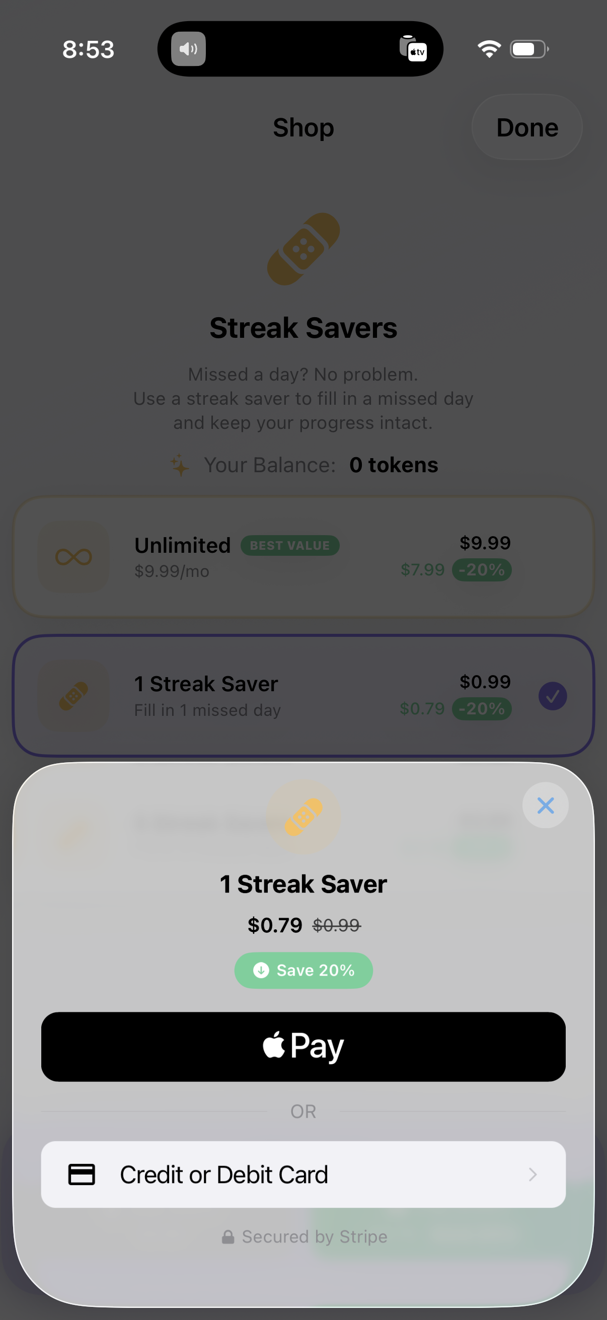 Embedded payment sheet with Apple Pay and card options
