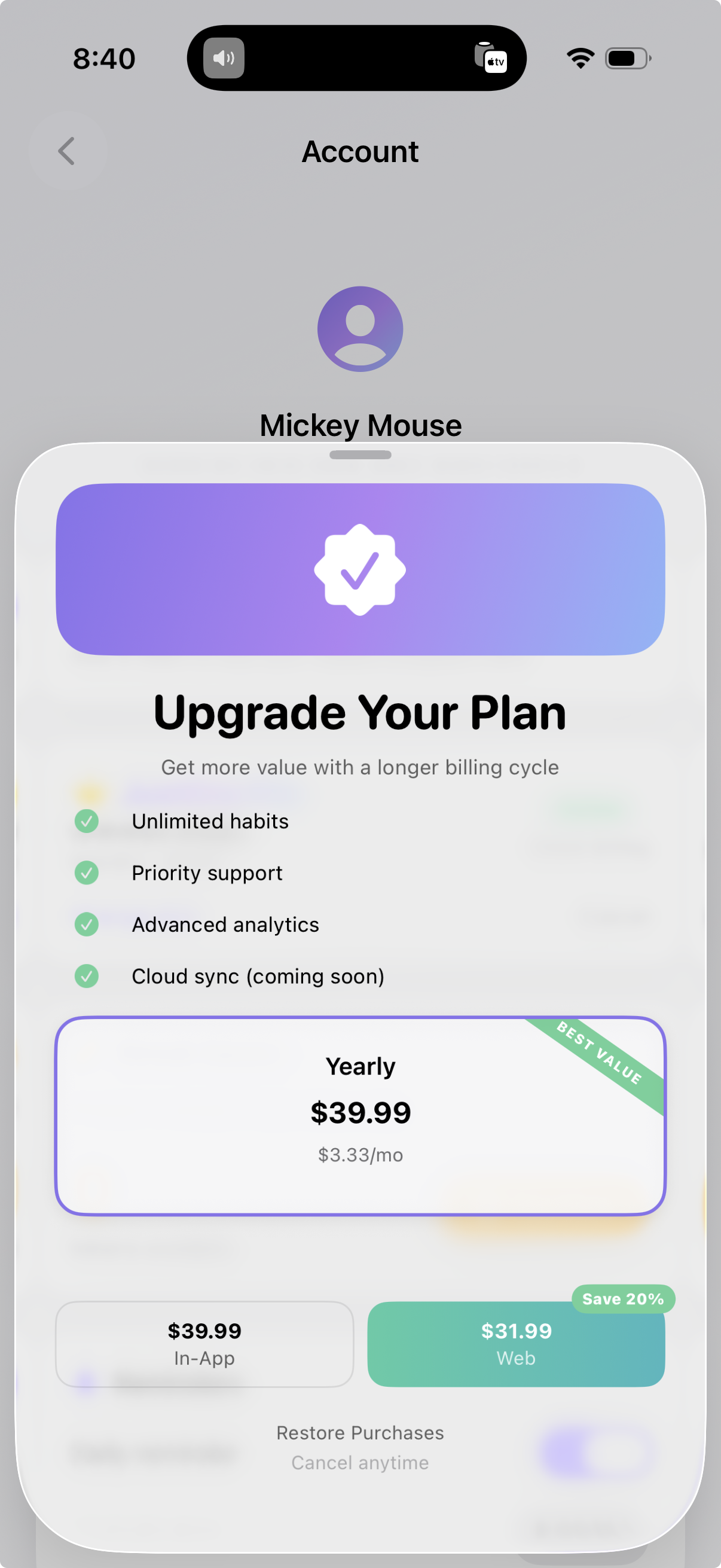 Upgrade & Save offer screenshot